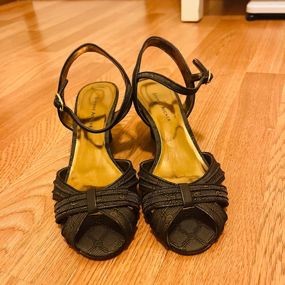 Etienne Aigner Brown Open-Toe Heels